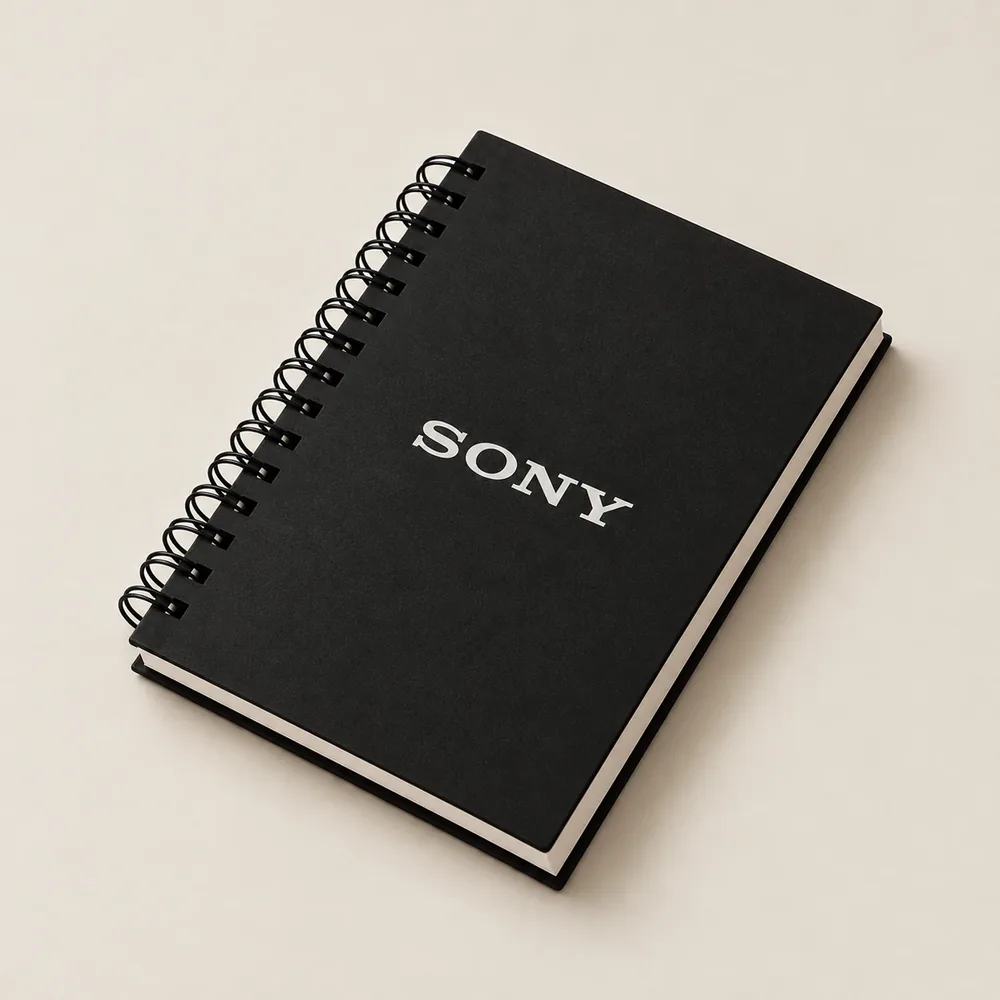 Cuaderno anillado negro personalizado con logo (imagen ilustrativa)