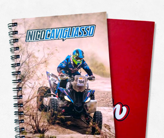 Cuaderno anillado personalizado con tapa dura full color, pedido real para NicoCavigliasso